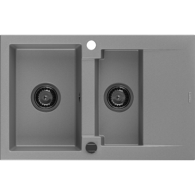 Mexen Gaspar évier en granit 1,5-bac avec égouttoir 737 x 475 mm, gris, siphon noir - 6507731505-71-B