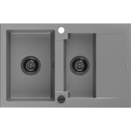 Mexen Gaspar évier en granit 1,5-bac avec égouttoir 737 x 475 mm, gris, siphon noir - 6507731505-71-B