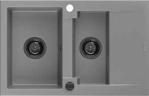 Mexen Gaspar évier en granit à 1,5 cuvette avec égouttoir 737 x 475 mm, Gris, siphon Noir - 6507731505-71-B