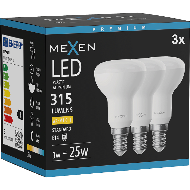 Mexen Nova 3x Ampoule LED E14, R50, 3W, Chaude - 3000K, 315 lm - L103-E14-0330-01x03