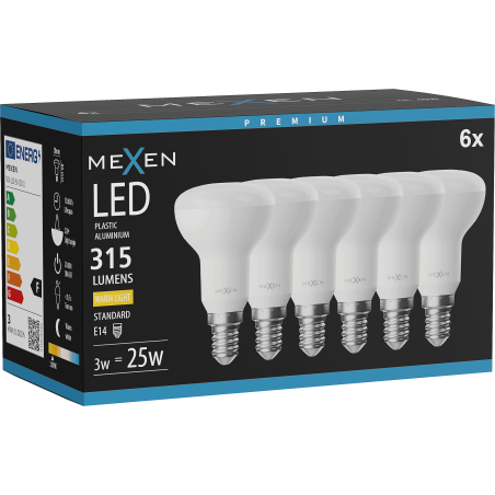 Mexen Nova 6x Ampoule LED E14, R50, 3W, Chaude - 3000K, 315 lm - L103-E14-0330-01x06