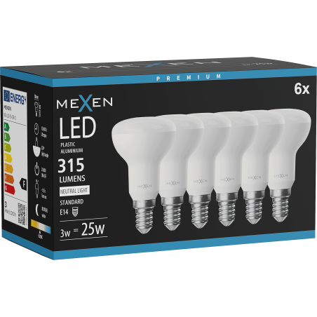 Mexen Nova 6x Ampoule LED E14, R50, 3W, Neutre - 4000K, 315 lm - L103-E14-0340-01x06