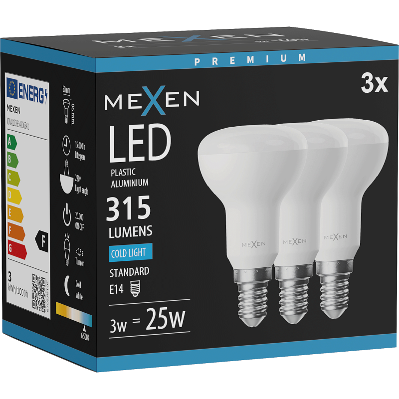 Mexen Nova 3x Ampoule LED E14, R50, 3W, Froid - 6500K, 315 lm - L103-E14-0365-01x03
