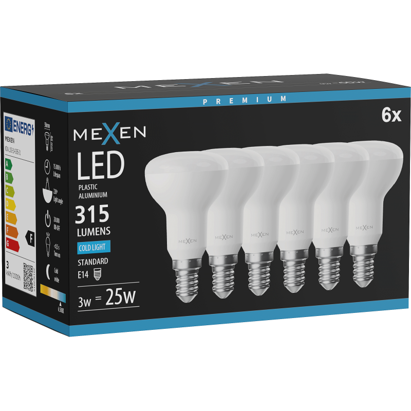 Mexen Nova 6x Ampoule LED E14, R50, 3W, Froid - 6500K, 315 lm - L103-E14-0365-01x06