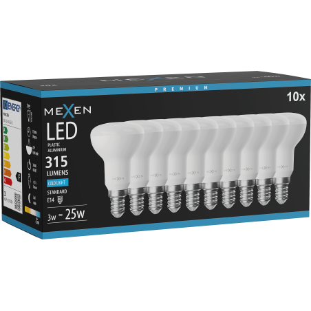 Mexen Nova 10x Ampoule LED E14, R50, 3W, Froid - 6500K, 315 lm - L103-E14-0365-01x10