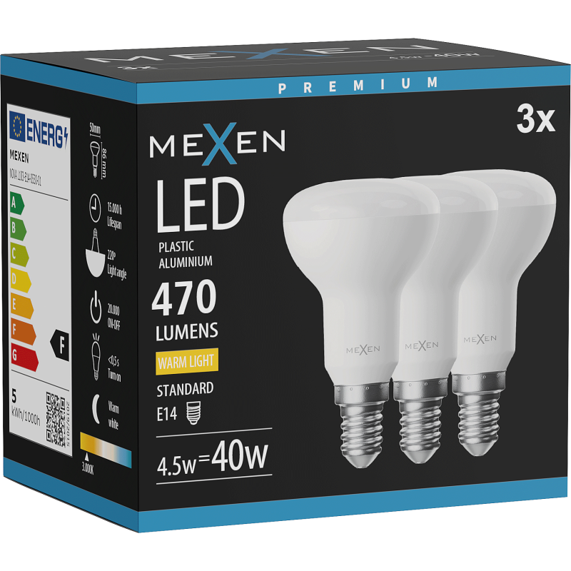 Mexen Nova 3x ampoule LED E14, R50, 4,5W, Chaude - 3000K, 470 lm - L103-E14-0530-01x03