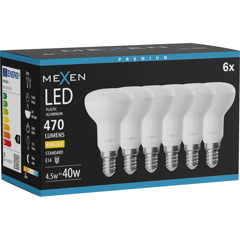 Mexen Nova 6x Ampoule LED E14, R50, 4,5W, Chaude - 3000K, 470 lm - L103-E14-0530-01x06