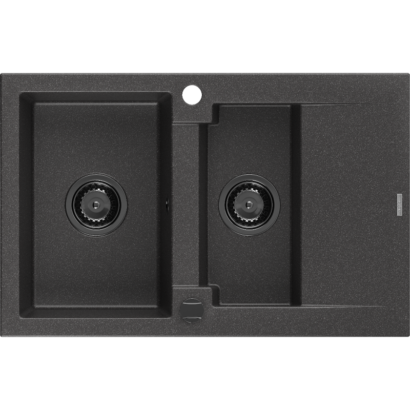 Mexen Gaspar évier en granit à 1,5 cuvette avec égouttoir 737 x 475 mm, Noir moucheté, siphon Noir - 6507731505-76-B