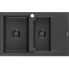 Mexen Gaspar évier en granit 1,5 bac avec égouttoir 737 x 475 mm, noir moucheté, siphon noir - 6507731505-76-B