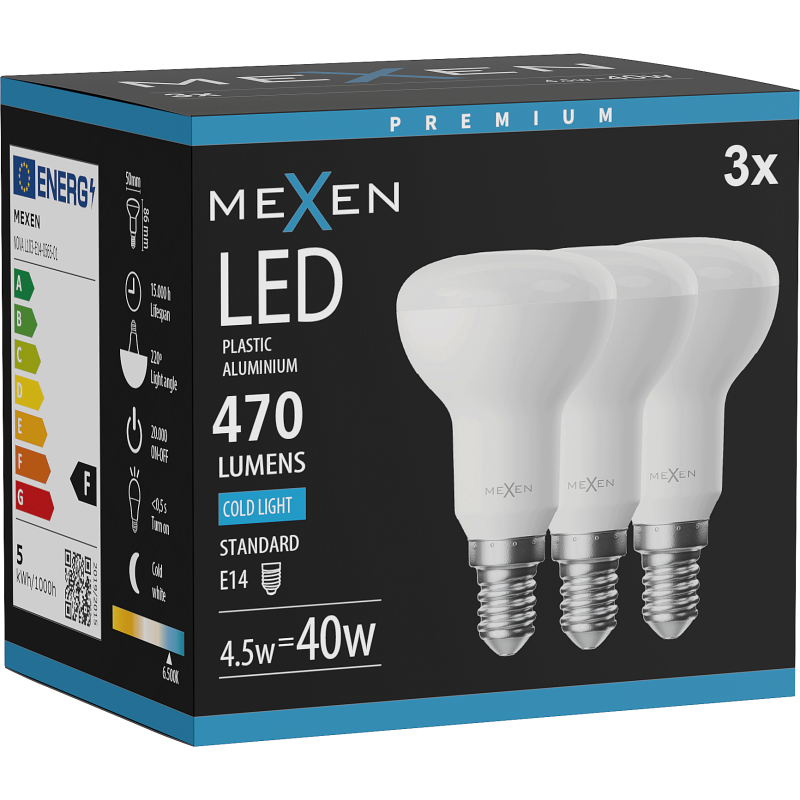 Mexen Nova 3x Ampoule LED E14, R50, 4,5W, Froid - 6500K, 470 lm - L103-E14-0565-01x03