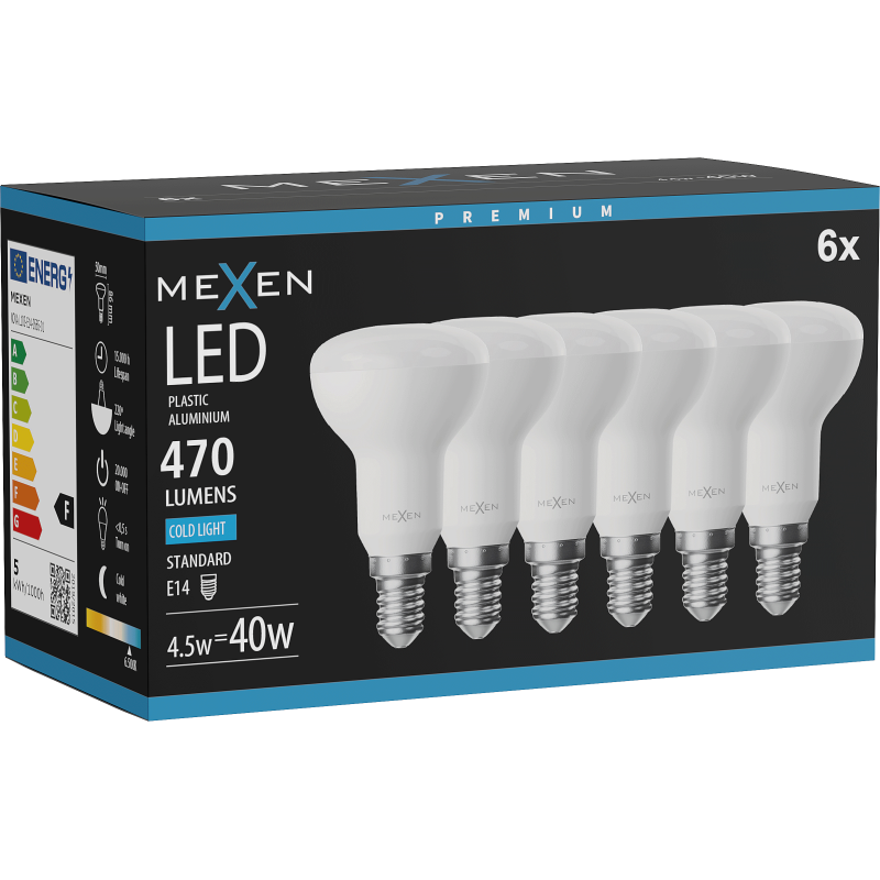 Mexen Nova 6x Ampoule LED E14, R50, 4,5W, Froid - 6500K, 470 lm - L103-E14-0565-01x06