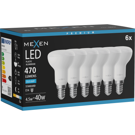 Mexen Nova 6x Ampoule LED E14, R50, 4,5W, Froid - 6500K, 470 lm - L103-E14-0565-01x06