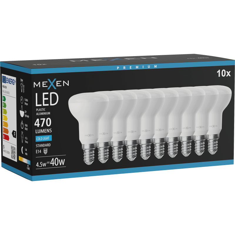 Mexen Nova 10x Ampoule LED E14, R50, 4,5W, Froid - 6500K, 470 lm - L103-E14-0565-01x10