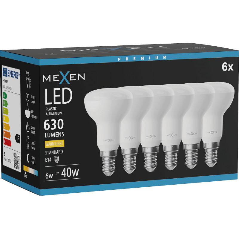 Mexen Nova 6x Ampoule LED E14, R50, 6W, Chaude - 3000K, 630 lm - L103-E14-0630-01x06