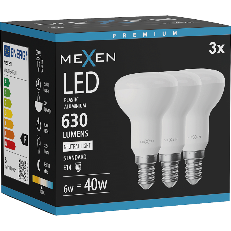 Mexen Nova 3x Ampoule LED E14, R50, 6W, Neutre - 4000K, 630 lm - L103-E14-0640-01x03