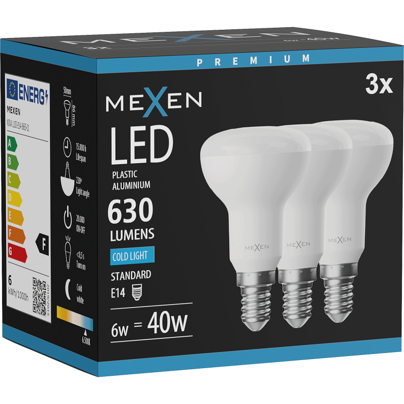 Mexen Nova 3x Ampoule LED E14, R50, 6W, Froid - 6500K, 630 lm - L103-E14-0665-01x03