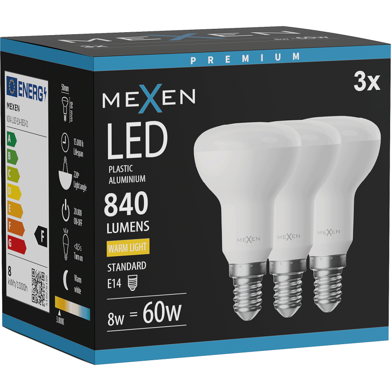 Mexen Nova 3x Ampoule LED E14, R50, 8W, Chaude - 3000K, 840 lm - L103-E14-0830-01x03