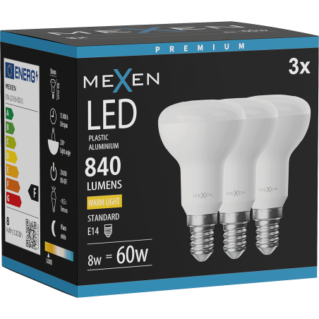 Mexen Nova 3x Ampoule LED E14, R50, 8W, Chaude - 3000K, 840 lm - L103-E14-0830-01x03