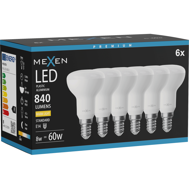 Mexen Nova 6x Ampoule LED E14, R50, 8W, Chaude - 3000K, 840 lm - L103-E14-0830-01x06