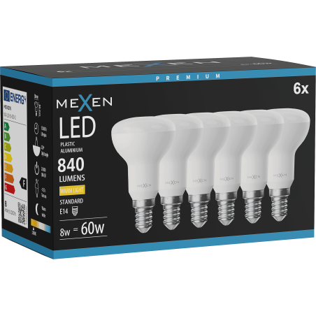 Mexen Nova 6x Ampoule LED E14, R50, 8W, Chaude - 3000K, 840 lm - L103-E14-0830-01x06
