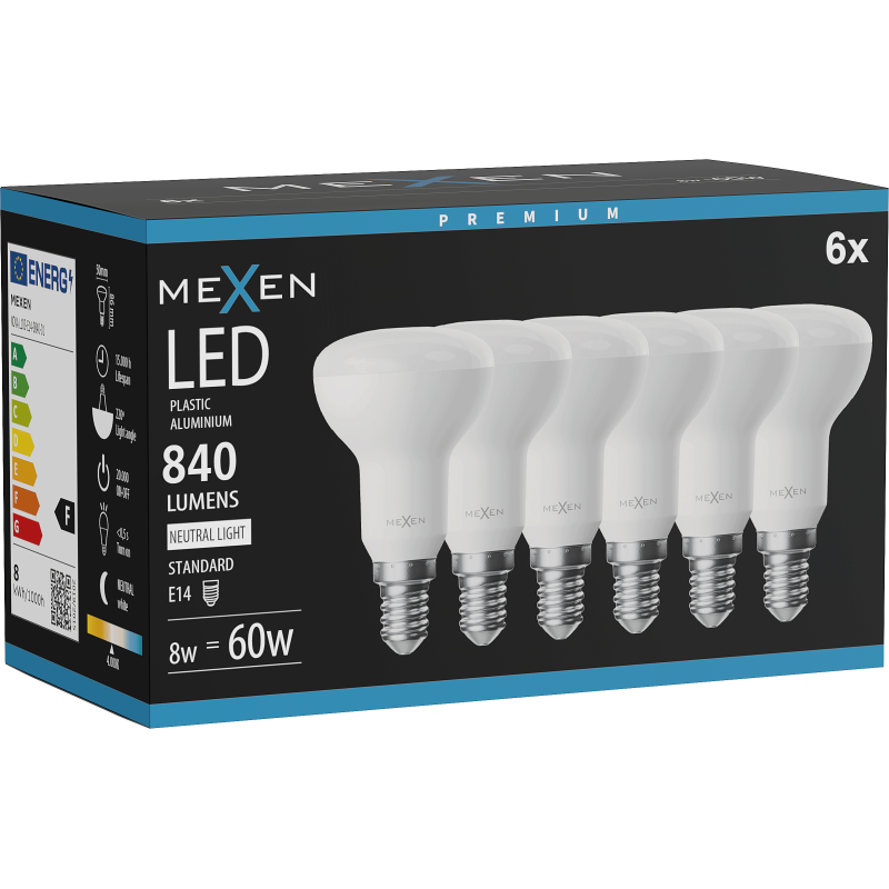 Mexen Nova 6x Ampoule LED E14, R50, 8W, Neutre - 4000K, 840 lm - L103-E14-0840-01x06