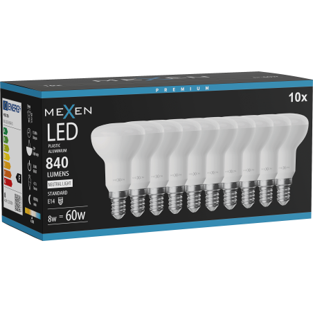 Mexen Nova 10x Ampoule LED E14, R50, 8W, Neutre - 4000K, 840 lm - L103-E14-0840-01x10