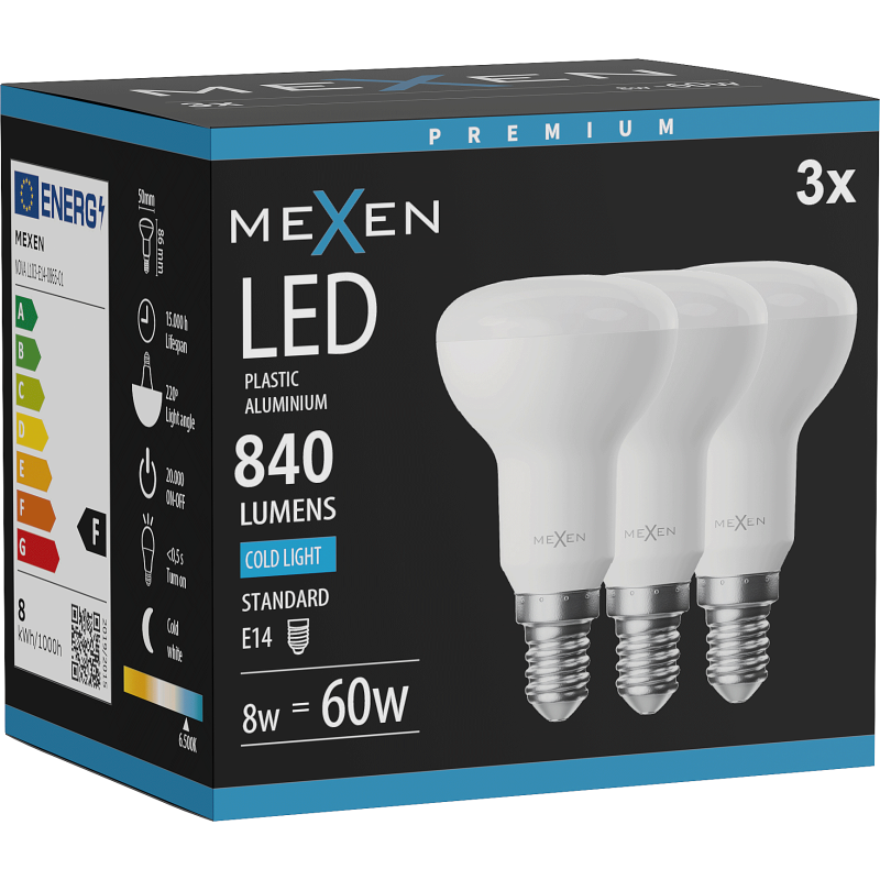 Mexen Nova 3x Ampoule LED E14, R50, 8W, Froid - 6500K, 840 lm - L103-E14-0865-01x03