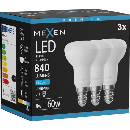 Mexen Nova 3x Ampoule LED E14, R50, 8W, Froid - 6500K, 840 lm - L103-E14-0865-01x03
