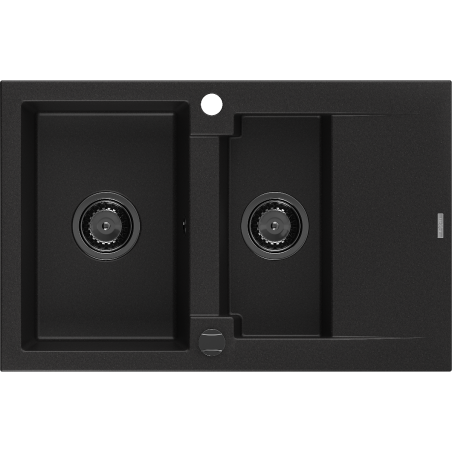 Mexen Gaspar évier en granit à 1,5 cuvette avec égouttoir 737 x 475 mm, Noir, siphon Noir - 6507731505-77-B