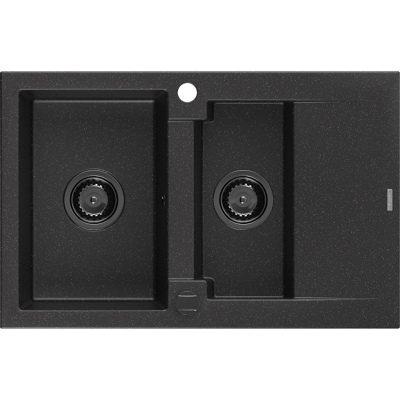 Mexen Gaspar évier en granit à 1,5 cuvette avec égouttoir 737 x 475 mm Noir/ Argent métallique, siphon Noir - 6507731505-73-B
