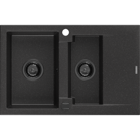 Mexen Gaspar évier en granit à 1,5 cuvette avec égouttoir 737 x 475 mm Noir/ Argent métallique, siphon Noir - 6507731505-73-B