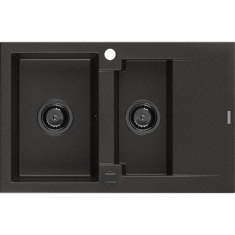 Mexen Gaspar évier en granit 1,5 bac avec égouttoir 737 x 475 mm, noir/or métallique, siphon noir - 6507731505-75-B