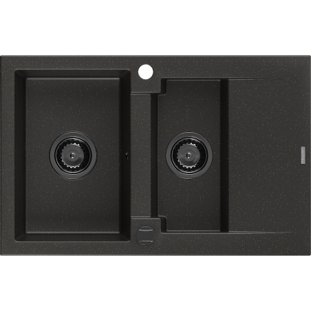 Mexen Gaspar évier en granit 1,5 bac avec égouttoir 737 x 475 mm, noir/or métallique, siphon noir - 6507731505-75-B