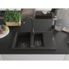 Mexen Gaspar évier en granit 1,5 bac avec égouttoir 737 x 475 mm, noir/doré métallisé, siphon noir - 6507731505-75-B