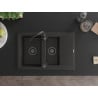 Mexen Gaspar évier en granit 1,5 bac avec égouttoir 737 x 475 mm, noir/doré métallisé, siphon noir - 6507731505-75-B