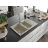 Mexen Gaspar évier en granit 1,5 bac avec égouttoir 737 x 475 mm, beige, siphon chromé - 6507731505-69