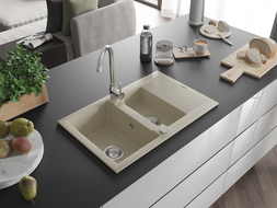 Mexen Gaspar évier en granit à 1,5 cuve avec un égouttoir court 737 x 475 mm, Beige - 6507731505-69