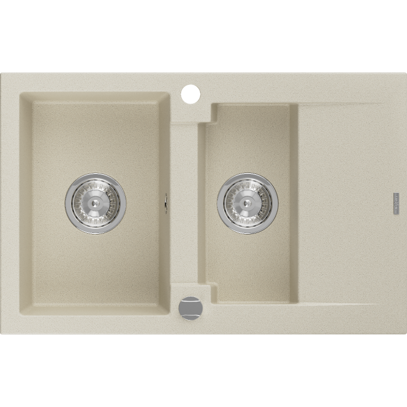 Mexen Gaspar évier en granit 1,5 bac avec égouttoir 737 x 475 mm, beige, siphon chromé - 6507731505-69