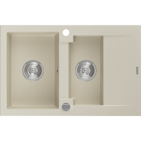 Mexen Gaspar évier en granit 1,5 bac avec égouttoir 737 x 475 mm, beige, siphon chromé - 6507731505-69