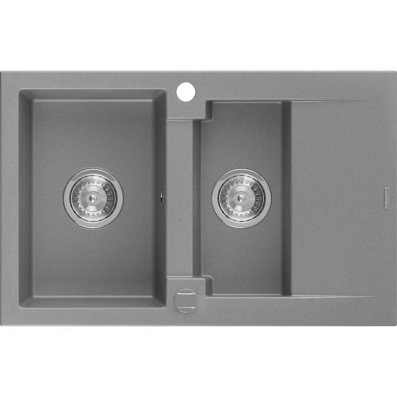 Mexen Gaspar évier en granit 1,5 bac avec égouttoir 737 x 475 mm, gris, siphon chromé - 6507731505-71