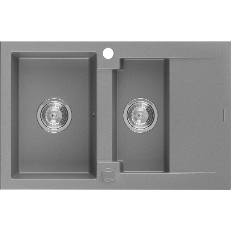 Mexen Gaspar évier en granit 1,5 bac avec égouttoir 737 x 475 mm, gris, siphon chromé - 6507731505-71