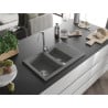 Mexen Gaspar évier en granit 1,5 bac avec égouttoir 737 x 475 mm, gris, siphon chromé - 6507731505-71