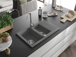 Mexen Gaspar évier en granit à 1,5 cuve avec un égouttoir court 737 x 475 mm, Gris - 6507731505-71