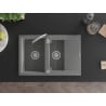 Mexen Gaspar évier en granit 1,5 bac avec égouttoir 737 x 475 mm, gris, siphon chromé - 6507731505-71