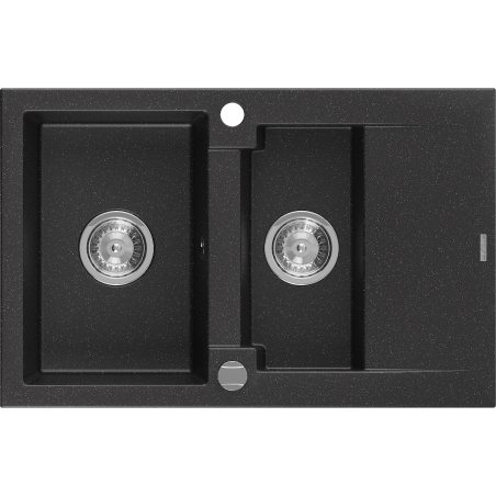 Mexen Gaspar évier en granit 1,5 bac avec égouttoir 737 x 475 mm, noir/argent métallisé, siphon chrome - 6507731505-73