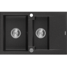 Mexen Gaspar évier en granit 1,5 bac avec égouttoir 737 x 475 mm, noir / métal argenté, siphon chromé - 6507731505-73