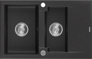 Mexen Gaspar évier en granit 1,5 bac avec égouttoir 737 x 475 mm, noir / métal argenté, siphon chromé - 6507731505-73