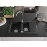 Mexen Gaspar évier en granit 1,5 bac avec égouttoir 737 x 475 mm, noir/argent métallisé, siphon chrome - 6507731505-73