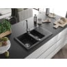 Mexen Gaspar évier en granit 1,5 bac avec égouttoir 737 x 475 mm, noir/argent métallisé, siphon chrome - 6507731505-73