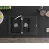 Mexen Gaspar évier en granit 1,5 bac avec égouttoir 737 x 475 mm, noir/argent métallisé, siphon chrome - 6507731505-73